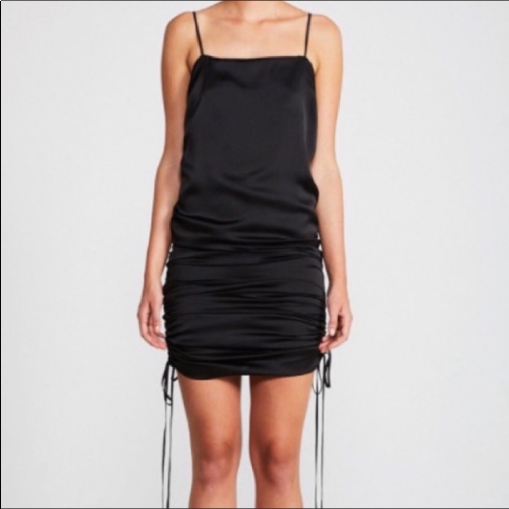 Shona Joy Australian Satin Ruched Slip Dress Nwt 4 Black Adjustable Maxi Mini